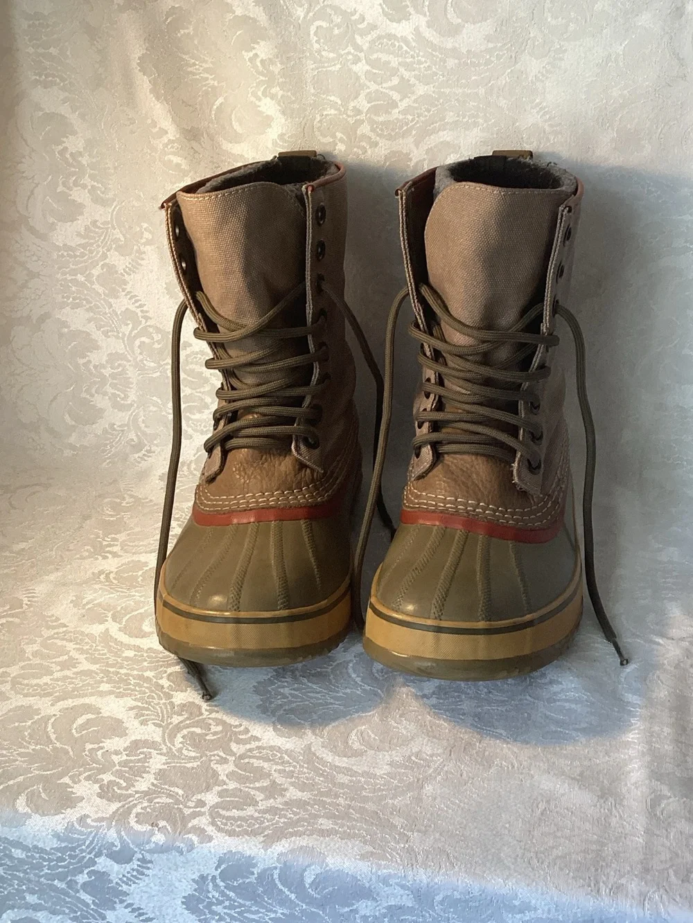 Sorel Men's Olive, Brown and Red Lace-Up Waterproof Duck Boots